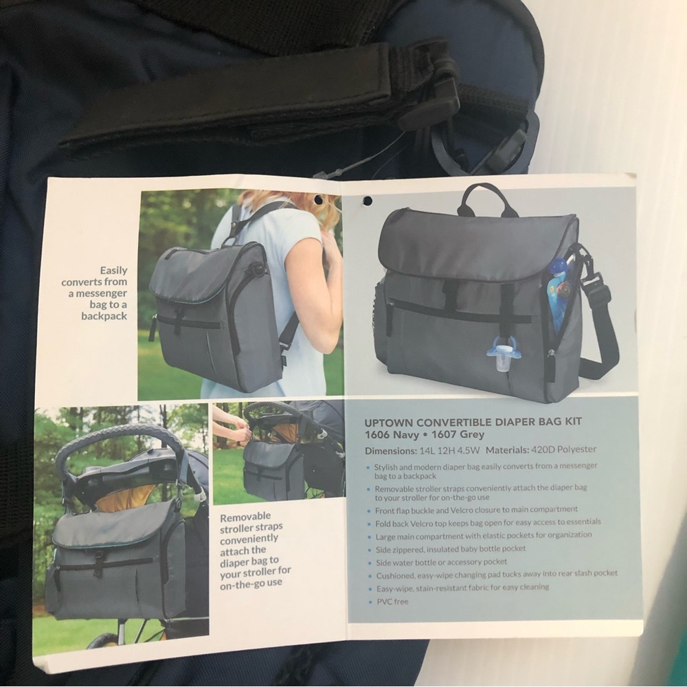Gemline Uptown Navy Blue Convertible Diaper Bag - Picture 14 of 16